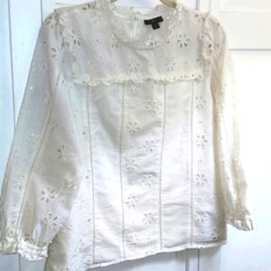 Vintage J Jill White Embriodered Boho Ruffle Blouse Top Sz S